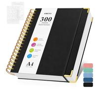 A4 Notebook, Bullet Dotted Journal Notebooks, 300 Pages Leather Note Book, 120 GSM Thick No Bleed Through Paper Journals, Large Dot Grid Notebook for Women Men Work Writing, 21.5 x 27.9cm, Black