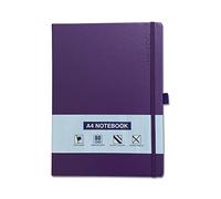A4 Notebook Hardback Ruled Notepad Notes Lined Journal Diary with Pen Holder Premium Quality Casebound Book (Purple)