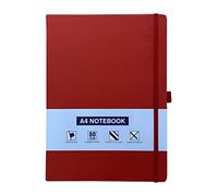 A4 Notebook Hardback Ruled Notepad Notes Lined Journal Diary with Pen Holder Premium Quality Casebound Book (Red)