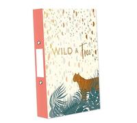 A4 O-Ring Binders File Peach Colour with Golden Glitter "Wild & Free" Text on Front Cover, Durable, Spine Label for Personalisation Organized File Storage for Work Home Office School