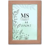 A4 Oak Picture Frames (8.3 x 11.7 Inch) Poster Frame - Clear Acrylic Display Poster MDF Wooden Portrait/Panoramic - Flat Wall Mount Hang Hooks & Free Tabletop Stand (21 x 29.7 cm)