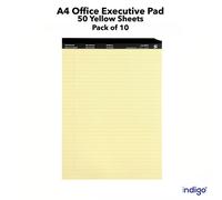 A4 Office Executive Pad Perforated Top Feint Ruled 50 Sheets Yellow x 10