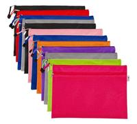 A4 Oxford Cloth Waterproof Zipper File Bags,12pcs Zip Bags Wallets File Document Pocket Double-Layer Grid Receipt Toy Puzzle Organizer for Office School Home Supplies Travel Accessories