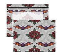 A4 Paisley and bat Patterns File Pouch 2-Pack, 12.2x9.45in Waterproof Soccer Grid Polyester Document Bag, Transparent PVC Window Stationery Organizer for Back to School Office Home Use