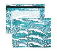 A4 Paisley Wave Pattern File Pouch 2-Pack, 12.2x9.45in Waterproof Soccer Grid Polyester Document Bag, Transparent PVC Window Stationery Organizer for Back to School Office Home Use