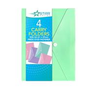 A4 Pastel Folder Pack of 4 Assorted Colours Document Stud Wallets, Popper Closure with Aesthetic Pink, Purple, and Teal
