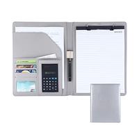 A4 Personal Travel Conference Document Folder, A4 Clipboard Organizer with Business Card Holder and Optional Calculator in Multicolor(Light Gray,8digit Calculator)