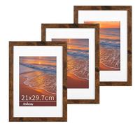 A4 Picture Frame 3 Pack, A4 Wooden Photo Frame with Mount for A5 Prints, Classic Poster Frames Puzzle Frames with Stand for Tabletop or Wall Hanging Display