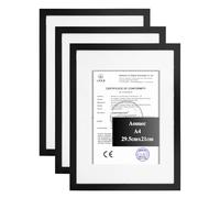 A4 Picture Frame, 3 Pack Black Wooden Frame for Photo Frame, A4 (21x29.7 cm) Poster Frames with Mat, A4 Frame with Mount and Plexiglass for Wall Mount Vertically or Horizontally