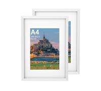 A4 Picture Frame set of 2, White Wooden A4 Photo Frame 21 x 29.7 cm with A5 Mount, Poster Frame for Certificates and Artwork, Wall Mount Horizontal or Vertical