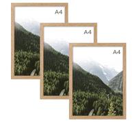 A4 Picture Frame Set of 3 - Natural Wood Effect A4 Photo Frames, Poster Frames, Certificate Document Frame for tabletop or Wall Hanging, Light Wood Color