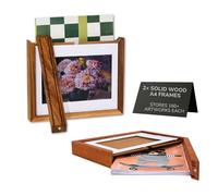 A4 Picture Frame Wall Decor | 100% Real Wood Kids Artwork Display Frame | Wall Decor, Grandma Gifts | Magnetic Wooden Kids Easy Open Art Frame (2 Walnut Frames)