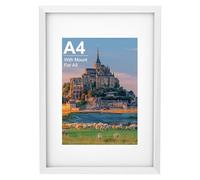 A4 Picture Frame, Wooden A4 White Photo Frame 21 x 29.7 cm with A5 Mount, Poster Frame for Certificates and Artwork, Wall Mount Horizontal or Vertical