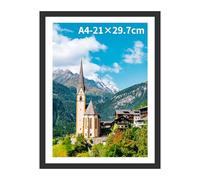 A4 Picture Frame, Wooden Photo Frame, Versatile A4 Black Frame with Mount & Wall Hooks, Landscape or Portrait Orientation, Wall Mount & Desk Stand (Black, A4(21x29.7cm)*1)
