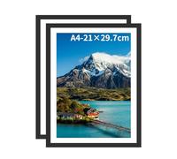 A4 Picture Frame, Wooden Photo Frame, Versatile A4 Black Frame with Mount & Wall Hooks, Landscape or Portrait Orientation, Wall Mount & Desk Stand (Black, A4(21x29.7cm)*2)