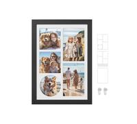 SONGMICS Picture Frame with 3 Mats, Multi Photo Frame, Collage Frame, 4x6 or 4x4 photos, Non-Trace Nails, 36.5 x 26 cm, Ash Black RPF024B01