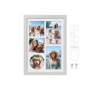 SONGMICS Picture Frame with 3 Mats, Multi Photo Frame, Collage Frame, 4x6 or 4x4 photos, Non-Trace Nails, 36.5 x 26 cm, Rustic White RPF024W01