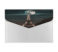 A4 Plastic Envelopes with Snap Closure Full Moon Paris Eiffel Tower Plastic Folders for Document Letter Size Poly Folders Reusable File Bags for Office Home Work Supplies