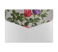 A4 Plastic Envelopes with Snap Closure Red and Purple Roses Plastic Folders for Document Letter Size Poly Folders Reusable File Bags for Office Home Work Supplies