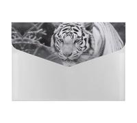 A4 Plastic Envelopes with Snap Closure White Tiger in The Snow Plastic Folders for Document Letter Size Poly Folders Reusable File Bags for Office Home Work Supplies