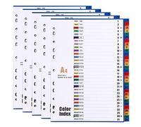 A4 Plastic File Dividers 31-Part Index 1-31 (5 Pack) A4 Subject Dividers with Reinforced 11-Holes & Content List, Multi-Colour Pre-Printed Number Dividers Index Tabs