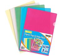A4 Plastic Open Top & Side Bright Colour Report File Project Cover Files x 15