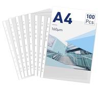 A4 Plastic Punched Pockets,100 Extra Strong Plastic Wallets,Heavy Duty 160 Micron Polly Pockets Filing Folders Wallets Sleeves DIN A4,Waterproof Folders Filing Sleeves for Home Office School Document
