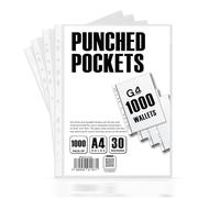 A4 Plastic Punched Punch Pockets 30 Micron for Folders Filing Wallets Sleeves (1000)
