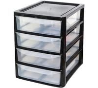 A4 Plastic Slim Storage Drawers Tower Unit Office Desktop Tabletop Home School Garage Portable Desk Organizer 2|3|4|6|8 Tiers (A4 Plastic Small Black/Clear) (Black/Clear, A4 Slim 4 Drawers)