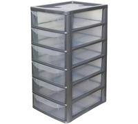 A4 Plastic Slim Storage Drawers Tower Unit Office Desktop Tabletop Home School Garage Portable Desk Organizer 2|3|4|6|8 Tiers (A4 Plastic Small Silver/Clear) (Silver/Clear, A4 Slim 6 Drawers)
