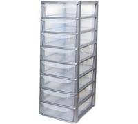 A4 Plastic Slim Storage Drawers Tower Unit Office Desktop Tabletop Home School Garage Portable Desk Organizer 2|3|4|6|8 Tiers (A4 Plastic Small Silver/Clear) (Silver/Clear, A4 Slim 8 Drawers)