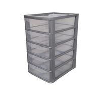 A4 Plastic Slim Storage Drawers Tower Unit Office Desktop Tabletop Home School Garage Portable Desk Organizer 2|3|4|6|8 Tiers (A4 Plastic Small Silver/Clear) (Silver/Clear, A4 Slim 5 Drawers)