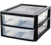 A4 Plastic Slim Storage Drawers Tower Unit Office Desktop Tabletop Home School Garage Portable Desk Organizer 2|3|4|6|8 Tiers (A4 Plastic Small Black/Clear) (Black/Clear, A4 Slim 2 Drawers)