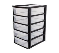 A4 Plastic Storage 5 Drawers Slim Mini Tower Unit Trolley 5 Tiers Cabinet | Office Desktop Tabletop Home School Garage Portable Desk Organizer (A4 Plastic Small Black/Clear)
