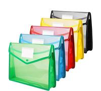 A4 Plastic Wallet Folders with Popper A+Selected Document Pockets with Button A4 Plastic Envelope Wallets Files a4 for School Office Home Pack of 5 Red Blue Yellow Green Black