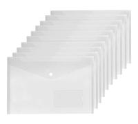 A4 Plastic Wallets, 10 Pack Clear Folders Plastic File Folder Document Wallets Envelope Folders with Label Pocket and Button for School, Home, Office, Travel and Stationary Supply(Transparent)