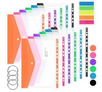 A4 Plastic Wallets - 12 Pack Punched Pockets Expandable Document Folders with Button, Colorful Punched Pockets, Tab Card & 4-Ring Binders for School, Office, Home, and Travel (Horizontal)