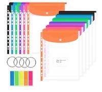 A4 Plastic Wallets - 12 Pack Punched Pockets Expandable Document Folders with Button, Colorful Punched Pockets, Tab Card & 4-Ring Binders for School, Office, Home, and Travel (Vertical)