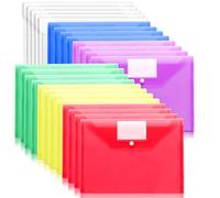 A4 Plastic Wallets 24PCS Folders Waterproof Popper Wallet Transparent Colours with Snap Closure Button for Document Storage and Organization Office Supplies