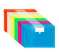 A4 Plastic Wallets, 30 Pack File Folders for Document Paperwork Clear Assorted Coloured Envelope with Label Pocket Velcro Button Home School Travel Office Supplies