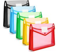A4 Plastic Wallets, 5 Pcs Popper Wallet Plastic Document Folder Premium Pockets Files Envelope for School Office Home, with Snap Closure and Card Slot