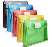 A4 Plastic Wallets, 5 Pcs Popper Wallet Plastic Document Folder Premium Pockets Files Envelope for School Office Home, with Snap Closure,Large Capacity