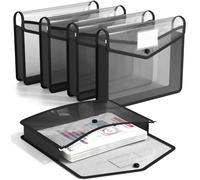 A4 Plastic Wallets, 5 Pcs Popper Wallet Plastic Document Folder Premium Pockets Files Envelope for School Office Home, with Snap Closure and Card Slot, Black