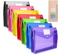 A4 Plastic Wallets 7 Pack Plastic File Folders with 200 Stickers Waterproof Document Wallets Bag Envelope Folder with Snap Closure and Card Slot for School Office Home - 7 Colors