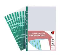 A4 Plastic Wallets Green Punched Poly Pockets (200) - 90 Micron Heavy Duty Top-Opening Sleeves - Clear A4 Plastic Wallets for Filing, Documents, Binders, Folders, and Stationery Supplies