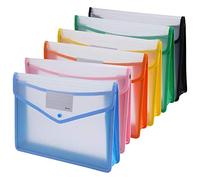 A4 Plastic Wallets, Ipow 6 Pcs Plastic Folders Document Files Folders Popper Wallet Envelope Pockets Large Capacity with Quick Snap Closure, Card Slot for Office Home School Travel