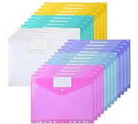 A4 Plastic Wallets Punched Pockets A4 Folders Plastic Pockets Document Files Popper Wallets with Snap Button - 24PCS