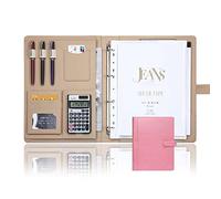 A4 Portfolio Padfolio PU Leather Business Notepad 3 Ring Binder Letter Sized Writing Pad Organizer Folder for Interview Resume Legal Document (Color : Pink, Size : 12-Digit Calculator)