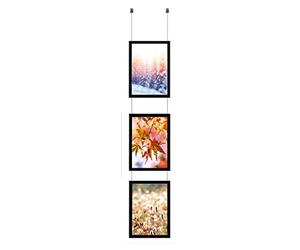 A4 Portrait RED Silver Black Blue White Silver Ceiling Hanging Mitred Snap Frames Aluminium Wall Posters Holder Click Frame Picture Clip Display Retail Wall Notice Boards (Black, 3 Pockets)