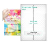 A4 Precut Multi Sticker Labels - Glossy Transparent | 2 x 5 (10 per Sheet): 100 Labels in Total, 10 Sheets | Inkjet Printable | Clear Sticky-Back Self Adhesive Multi-Purpose | Evergreen Goods